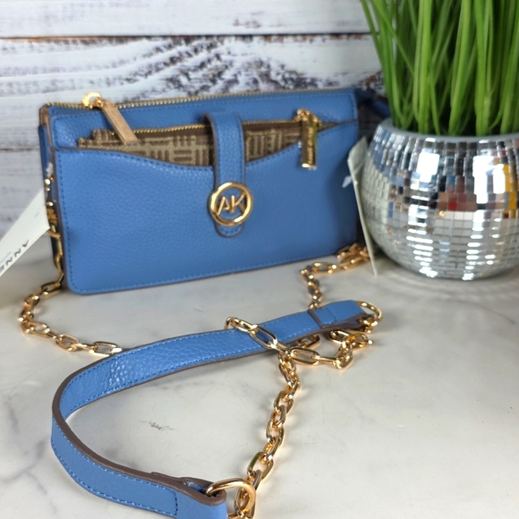 Anne Klein Blue and Gold Crossbody Bag with Elegant Design - Picture 1 of 12